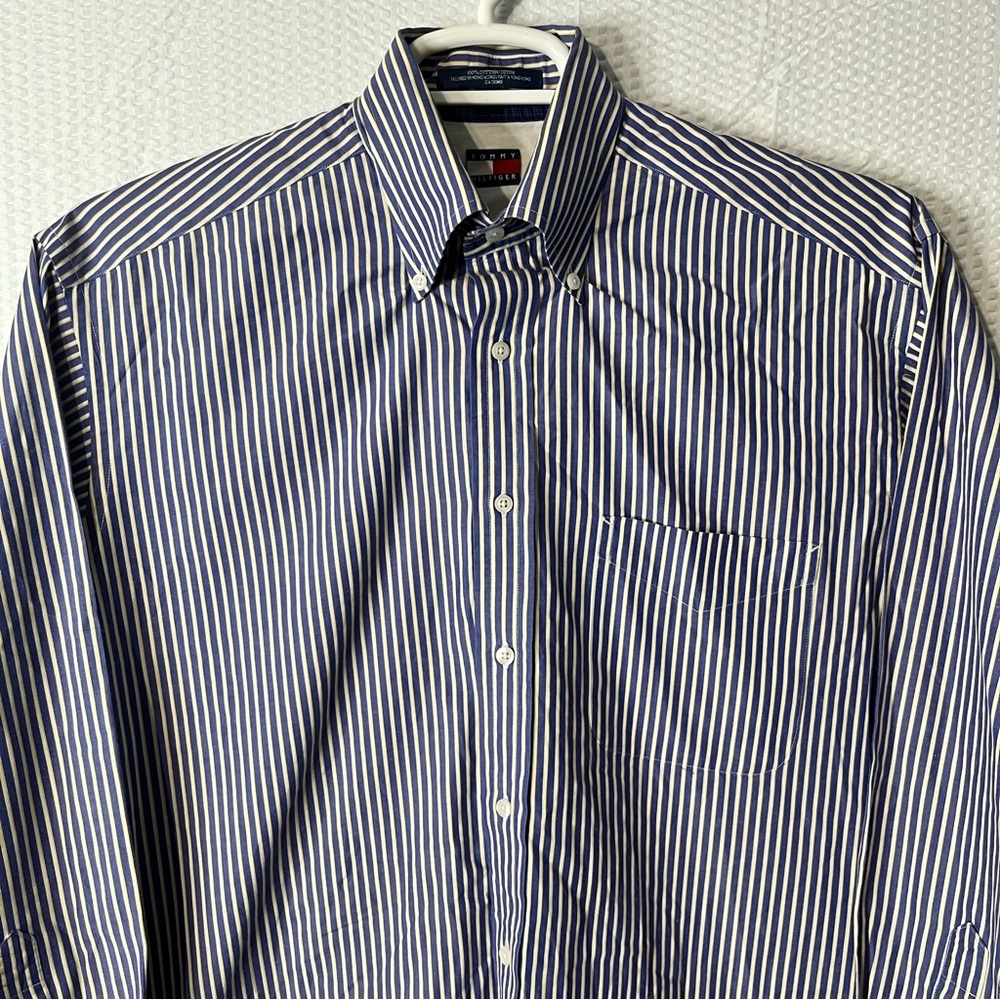 Tommy Hilfiger Blue/White Striped Button Down Dress Shirt